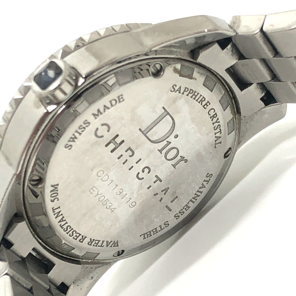 Dior CD113119 Crystal Diamond Bezel 16P Quartz Date Watch Round Face Stainless Steel Women's Silver
