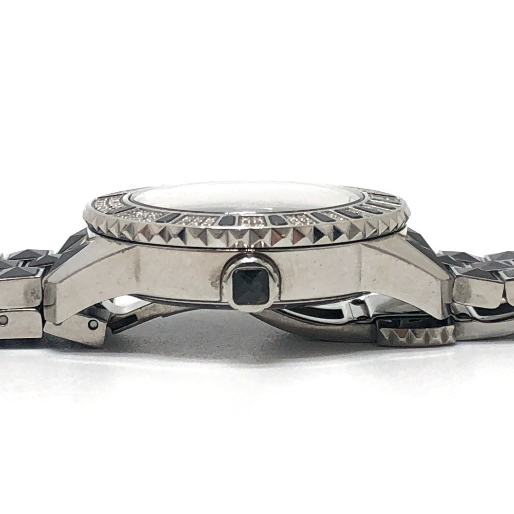 Dior CD113119 Crystal Diamond Bezel 16P Quartz Date Watch Round Face Stainless Steel Women's Silver