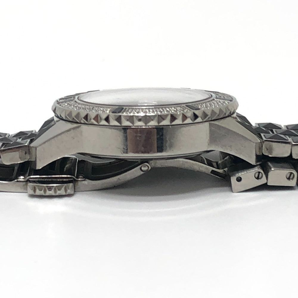 Dior CD113119 Crystal Diamond Bezel 16P Quartz Date Watch Round Face Stainless Steel Women's Silver