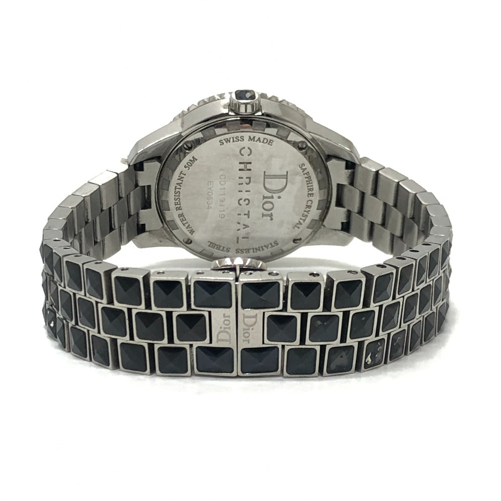Dior CD113119 Crystal Diamond Bezel 16P Quartz Date Watch Round Face Stainless Steel Women's Silver