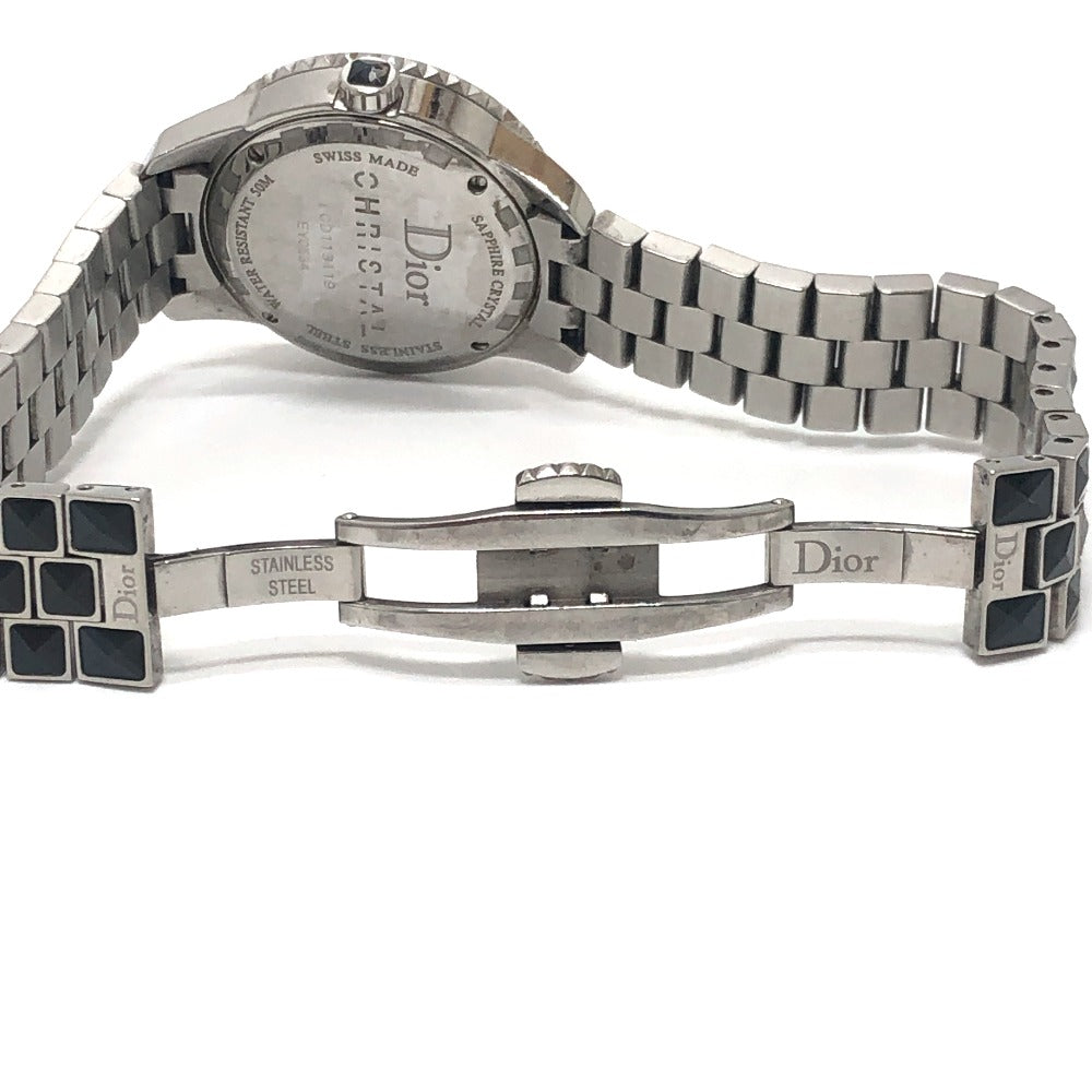 Dior CD113119 Crystal Diamond Bezel 16P Quartz Date Watch Round Face Stainless Steel Women's Silver