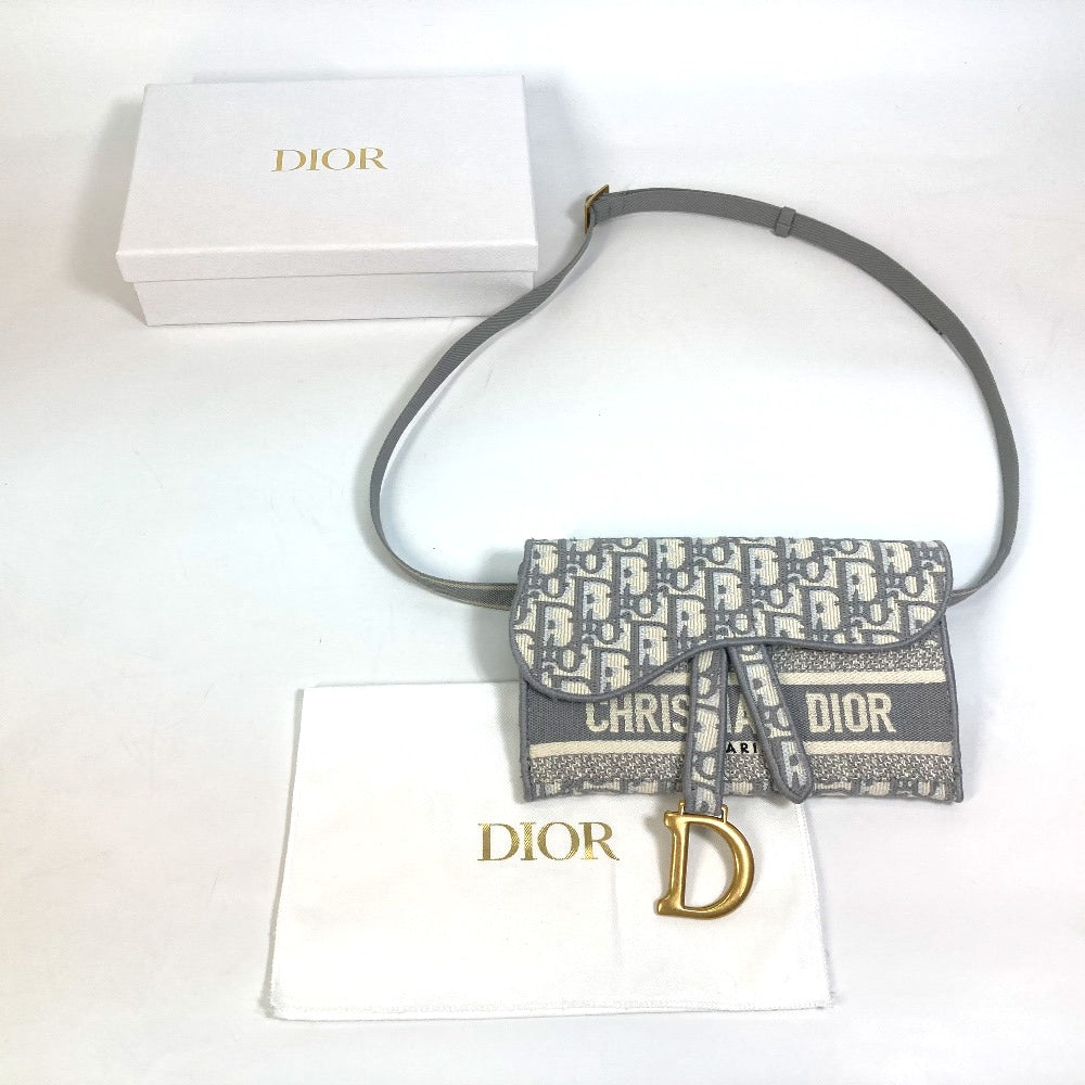 Dior Oblique Saddle Slim Pouch, Embroidered, Jacquard, Men's, Gray, Body Bag, Shoulder Bag, Waist Bag