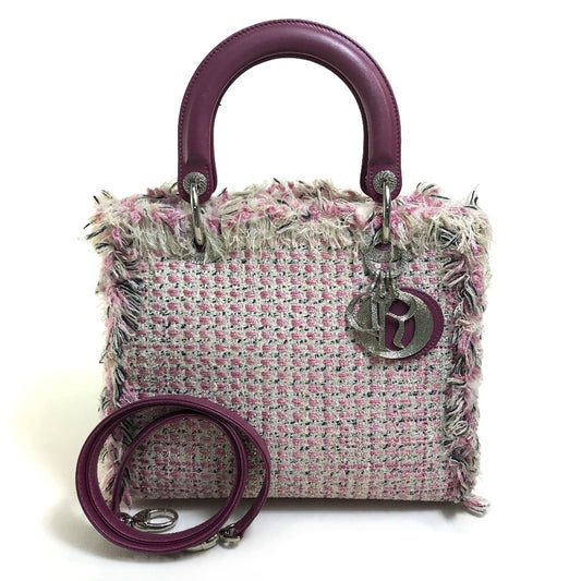 Dior 銀座限定 ル・ローズ・ボヌール(ハッピーローズ) レディディオール Ladydior カバン 2WAYバッグ ショルダーバッグ ハンドバッグ ツイード レディース ピンク×パープル×ホワイト