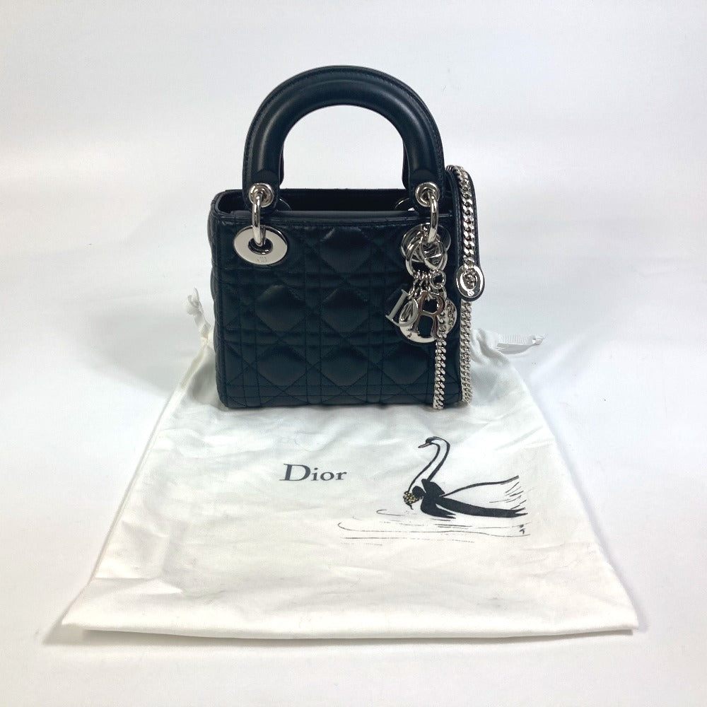 Dior Lady Dior Cannage Mini Bag, 2-Way Handbag/Shoulder Bag, Leather, Women's, Black