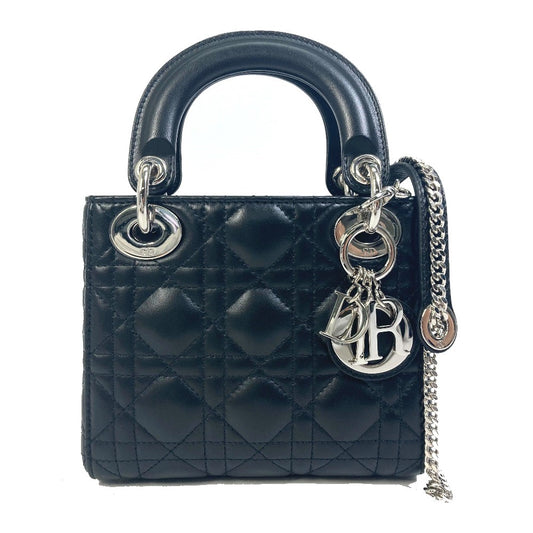 Dior レディディオール Ladydior カナージュ ミニ カバン 2WAYバッグ ハンドバッグ ショルダーバッグ レザー レディース ブラック