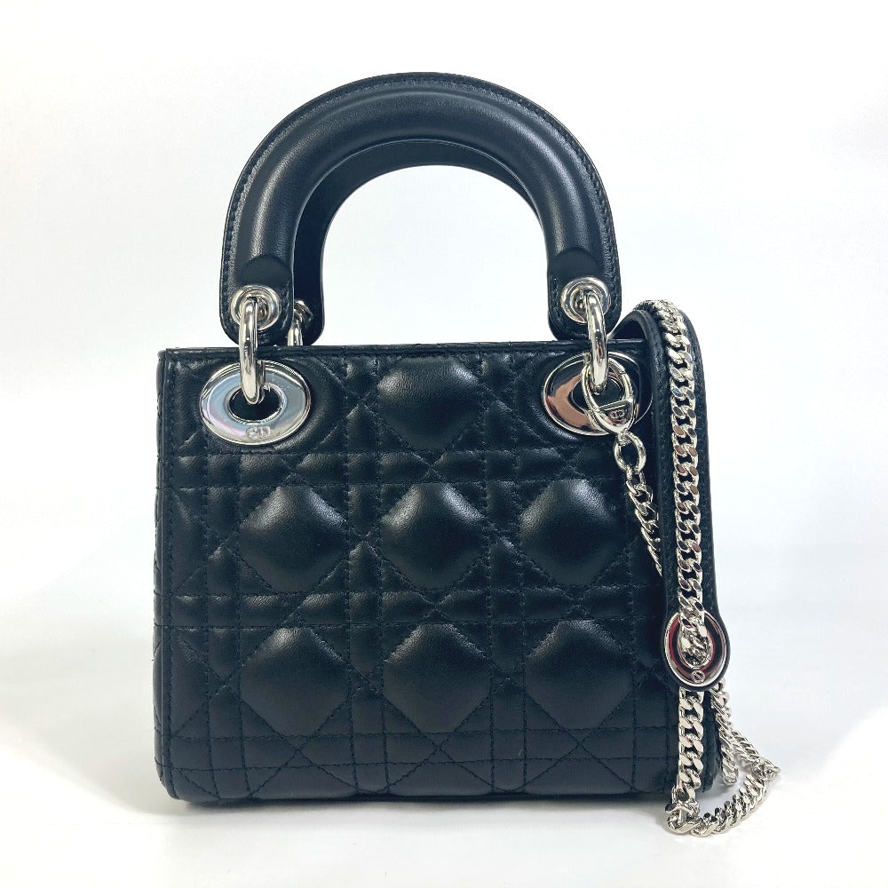 Dior Lady Dior Cannage Mini Bag, 2-Way Handbag/Shoulder Bag, Leather, Women's, Black