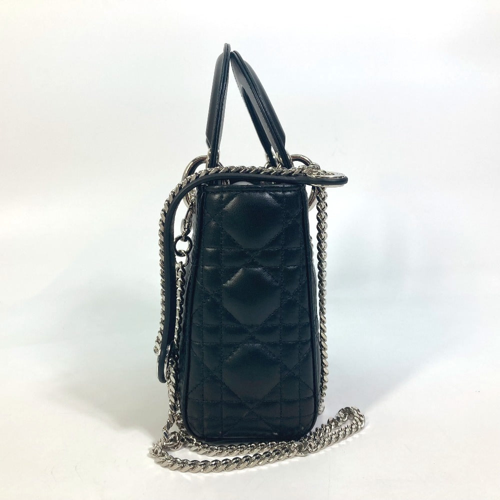 Dior Lady Dior Cannage Mini Bag, 2-Way Handbag/Shoulder Bag, Leather, Women's, Black