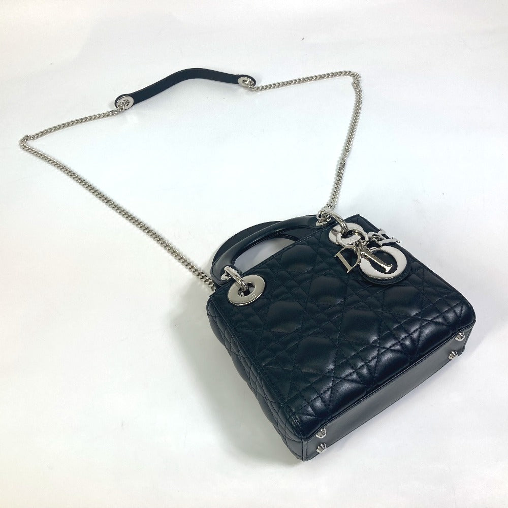 Dior Lady Dior Cannage Mini Bag, 2-Way Handbag/Shoulder Bag, Leather, Women's, Black
