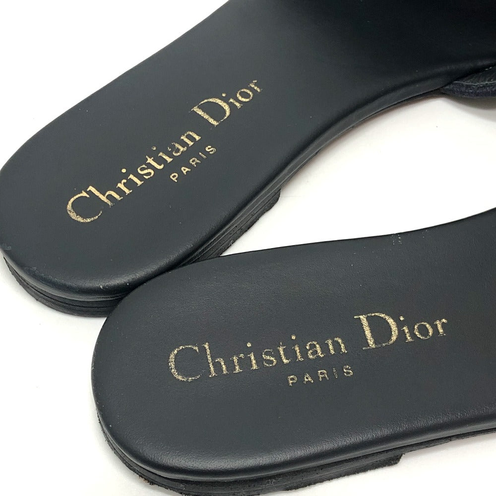Dior Dway スライド エンブロイダリーコットン 靴 シューズ フラット ミュール サンダル ジャガード レディース ネイビー