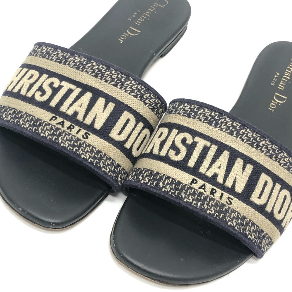 Dior Dway スライド エンブロイダリーコットン 靴 シューズ フラット ミュール サンダル ジャガード レディース ネイビー