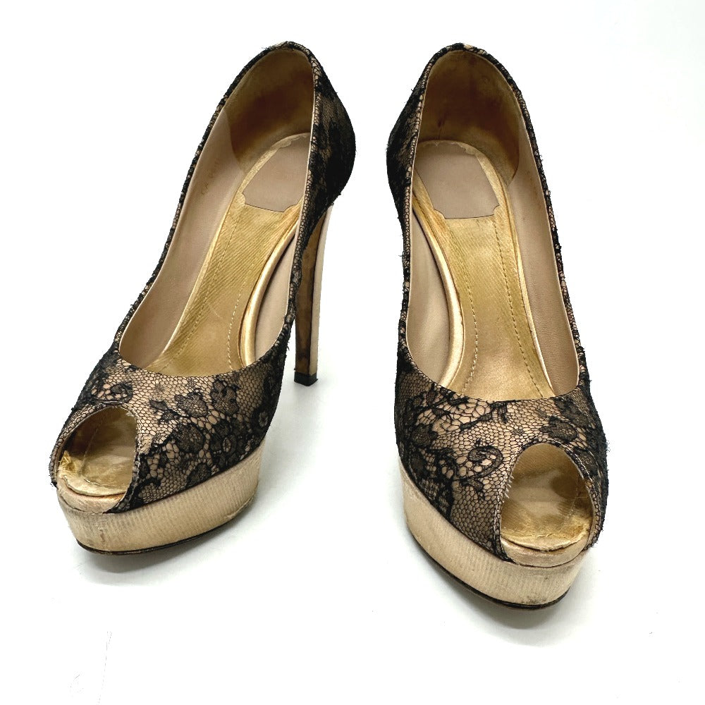 Christian Dior Lace open toe heel shoes pumps Leather Beige/Black 7 Used