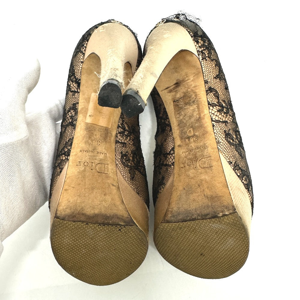 Christian Dior Lace open toe heel shoes pumps Leather Beige/Black 7 Used