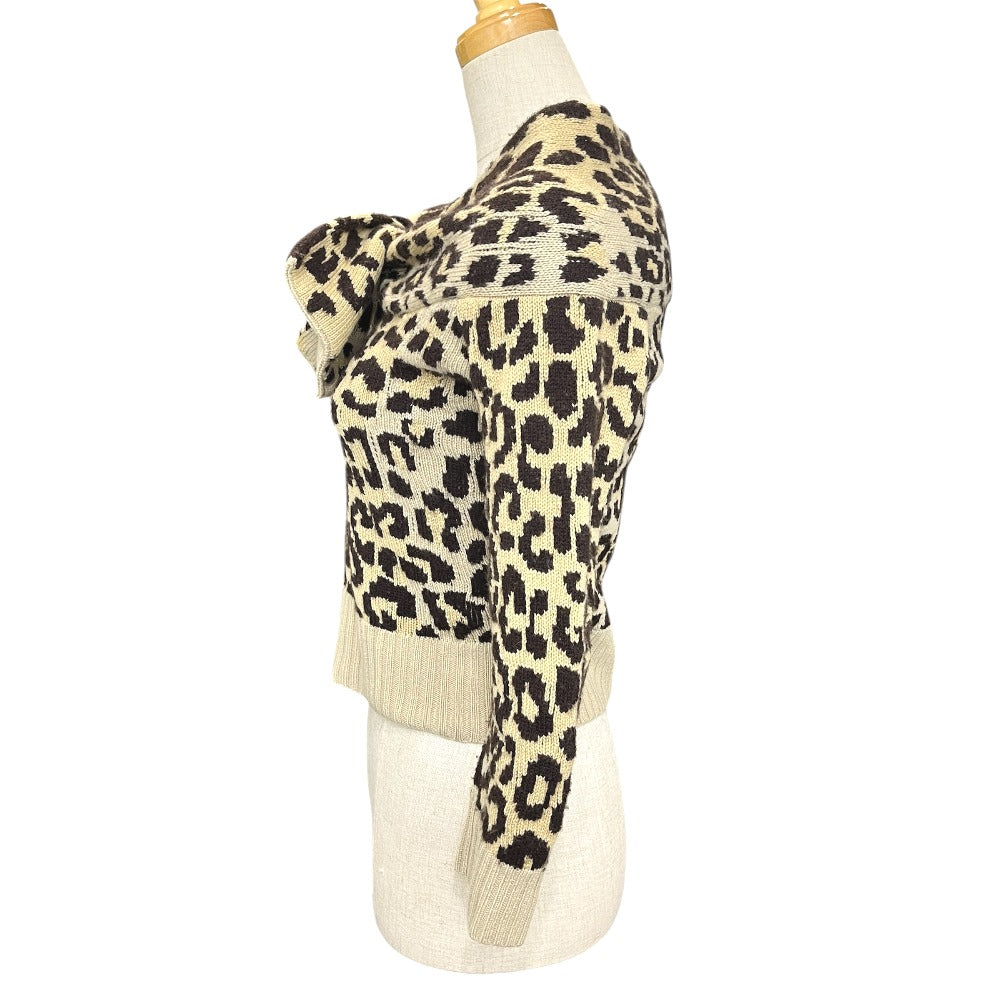 Christian Dior 154S02AM006 Leopard Print Ribbon Cashmere Sweater for Women, Brown