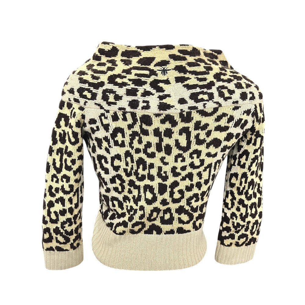 Christian Dior 154S02AM006 Leopard Print Ribbon Cashmere Sweater for Women, Brown