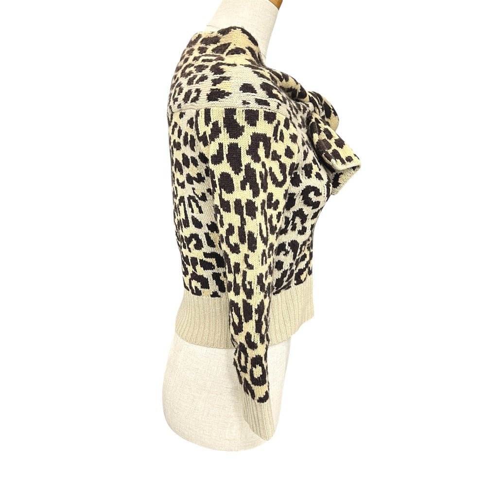 Christian Dior 154S02AM006 Leopard Print Ribbon Cashmere Sweater for Women, Brown