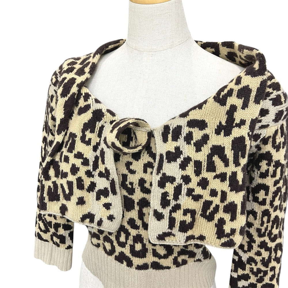 Christian Dior 154S02AM006 Leopard Print Ribbon Cashmere Sweater for Women, Brown