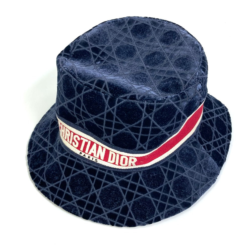 Dior 15CAN923X134 21AW Velvet Cannage Logo Bob Bucket Hat, Cotton, Unisex, Navy