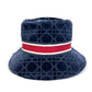 Dior 15CAN923X134 21AW Velvet Cannage Logo Bob Bucket Hat, Cotton, Unisex, Navy