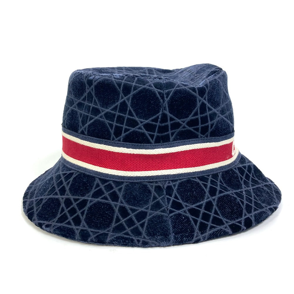 Dior 15CAN923X134 21AW Velvet Cannage Logo Bob Bucket Hat, Cotton, Unisex, Navy