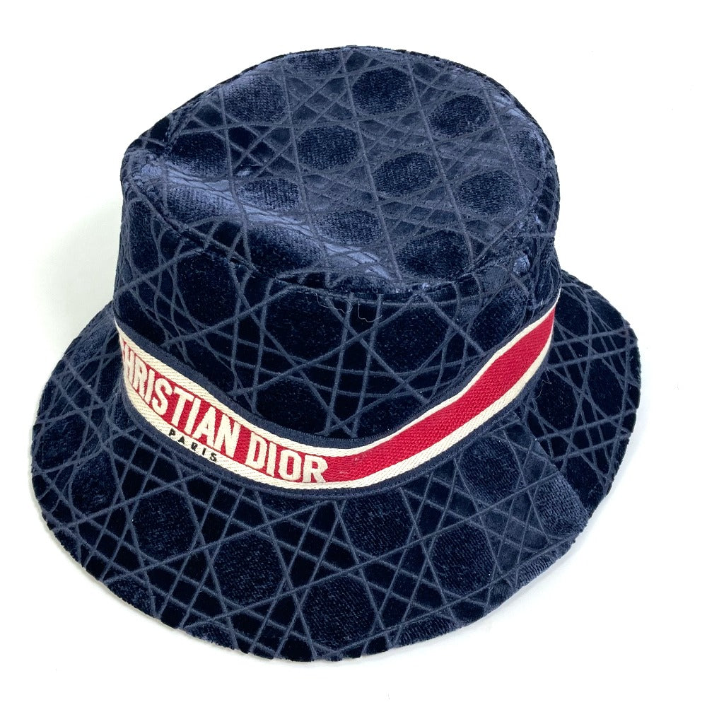 Dior 15CAN923X134 21AW Velvet Cannage Logo Bob Bucket Hat, Cotton, Unisex, Navy