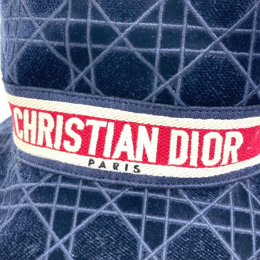 Dior 15CAN923X134 21AW Velvet Cannage Logo Bob Bucket Hat, Cotton, Unisex, Navy