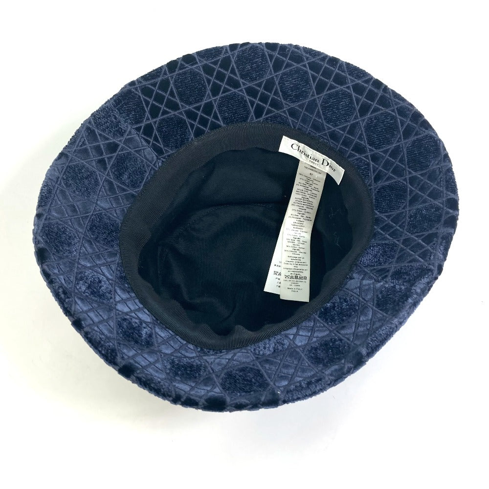 Dior 15CAN923X134 21AW Velvet Cannage Logo Bob Bucket Hat, Cotton, Unisex, Navy