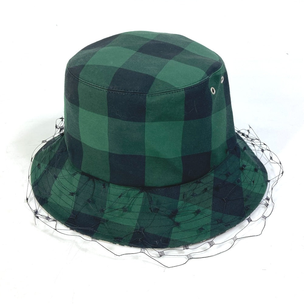 Dior 95TDD923G142 Oblique Check Bucket Hat with Tulle and Veil, Polyester, Women's, Green