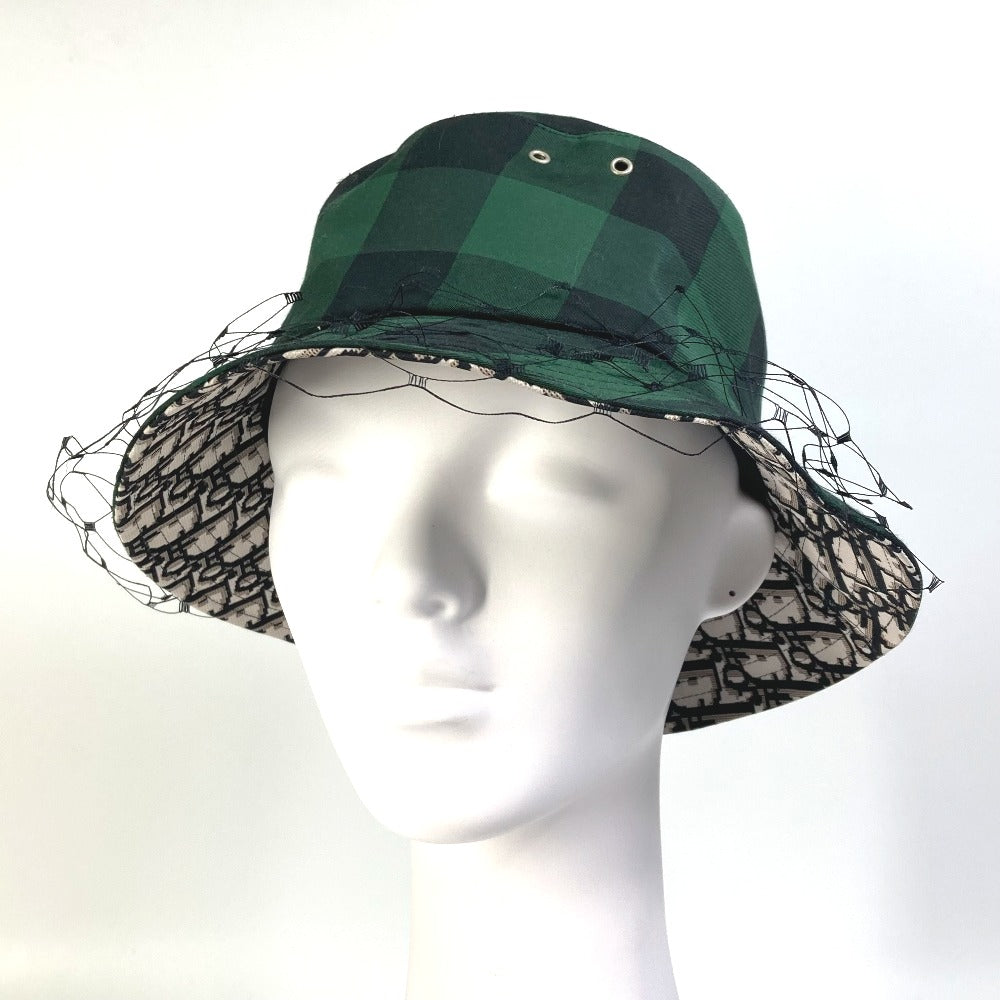 Dior 95TDD923G142 Oblique Check Bucket Hat with Tulle and Veil, Polyester, Women's, Green