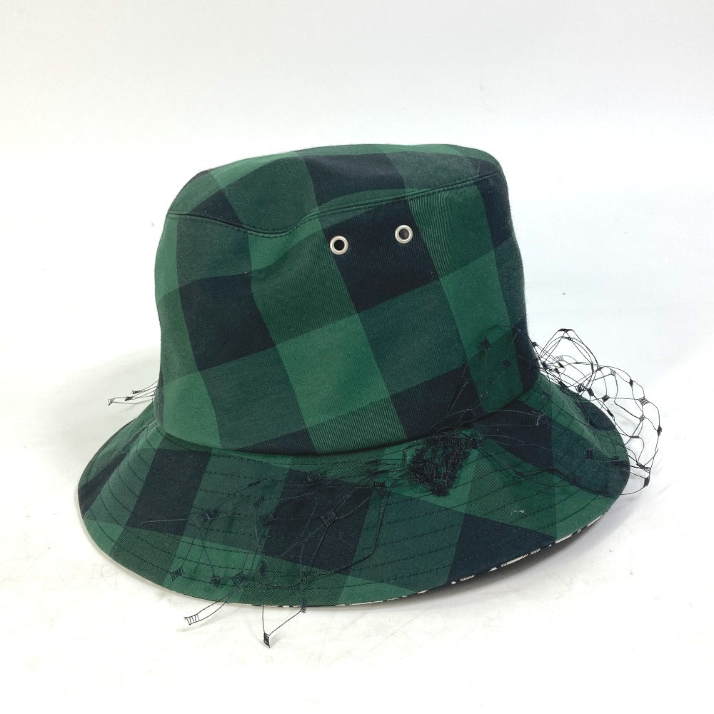 Dior 95TDD923G142 Oblique Check Bucket Hat with Tulle and Veil, Polyester, Women's, Green