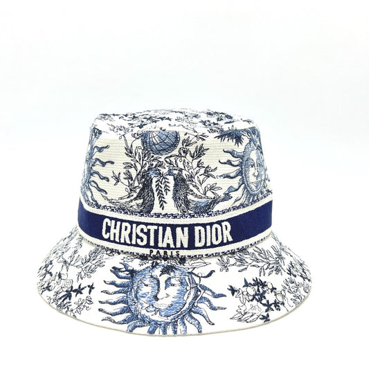 Dior 42TFS923X131 D-BOBBY Logo Embroidered Jacquard Canvas Hat, Women's, White