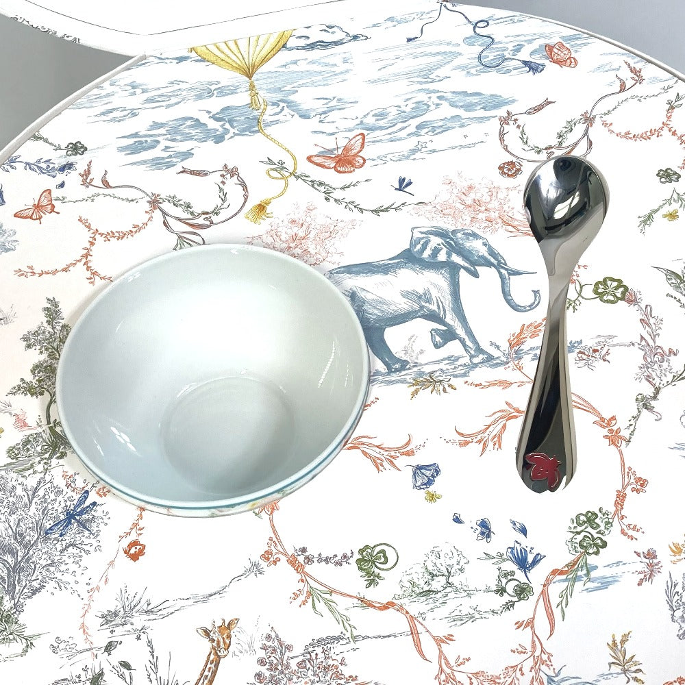 Dior HYJ03CEB0L_C970 Baby Gift Set, Toile de Jouy Kids Bowl &amp; Spoon Set, Ceramic, White