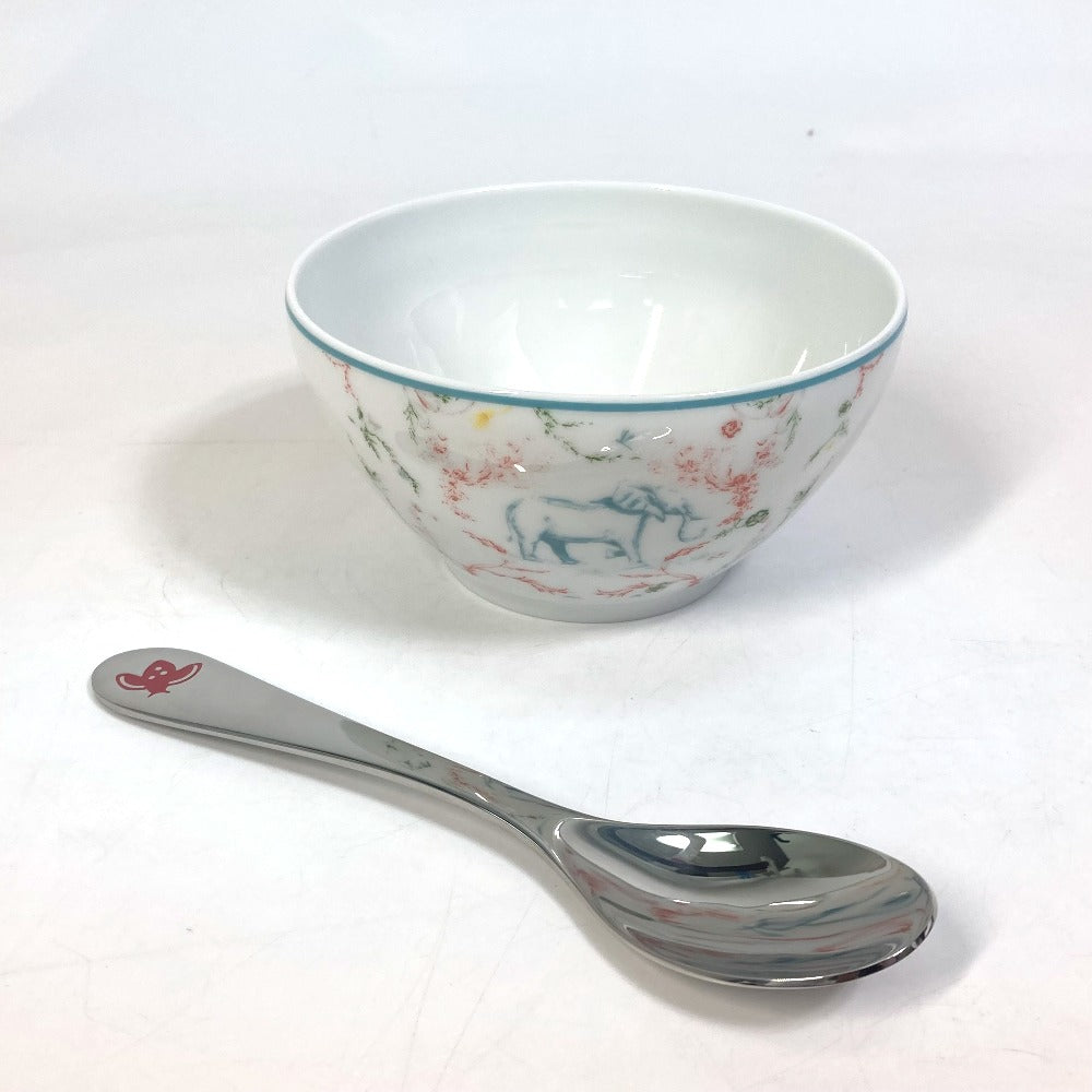 Dior HYJ03CEB0L_C970 Baby Gift Set, Toile de Jouy Kids Bowl &amp; Spoon Set, Ceramic, White