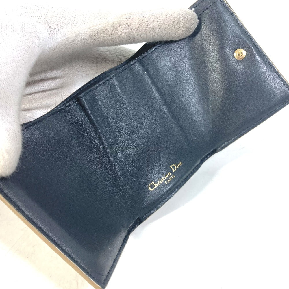 Dior CDロゴ コンパクトウォレット 3つ折り財布 レザー レディース ゴールド