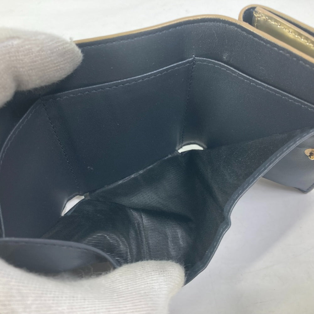 Dior CDロゴ コンパクトウォレット 3つ折り財布 レザー レディース ゴールド
