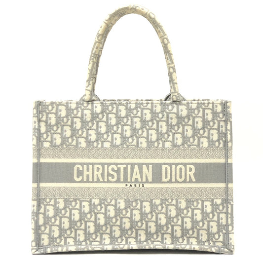 Dior Book Tote Medium Handbag, Oblique Embroidery, Canvas, Women's, Gray