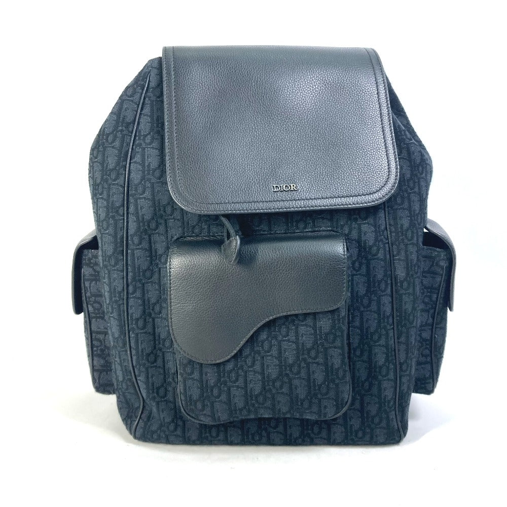 Dior 1ADBA161YKS 23SS Saddle Oblique Backpack, Canvas/Leather, Men's, Navy