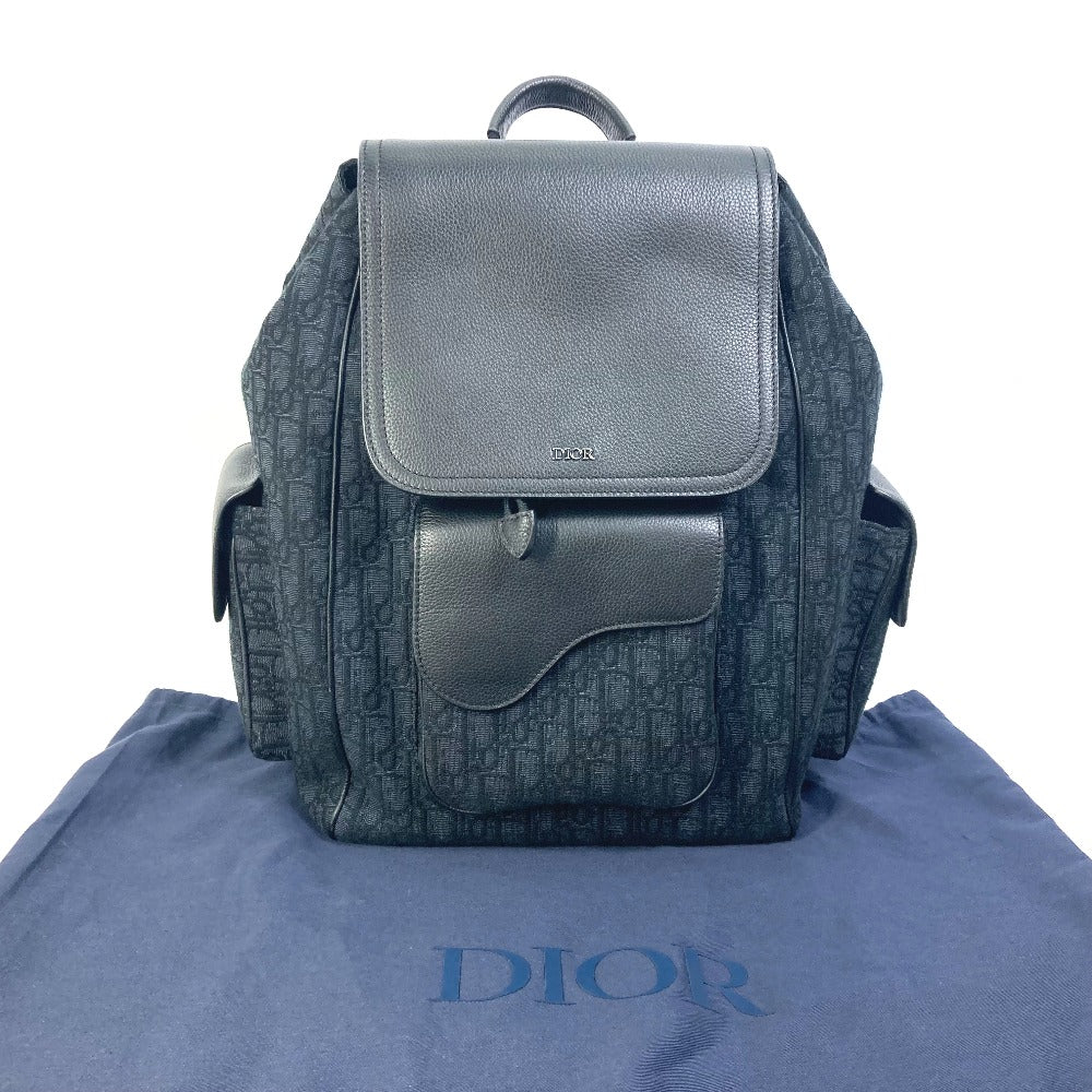 Dior 1ADBA161YKS 23SS Saddle Oblique Backpack, Canvas/Leather, Men's, Navy