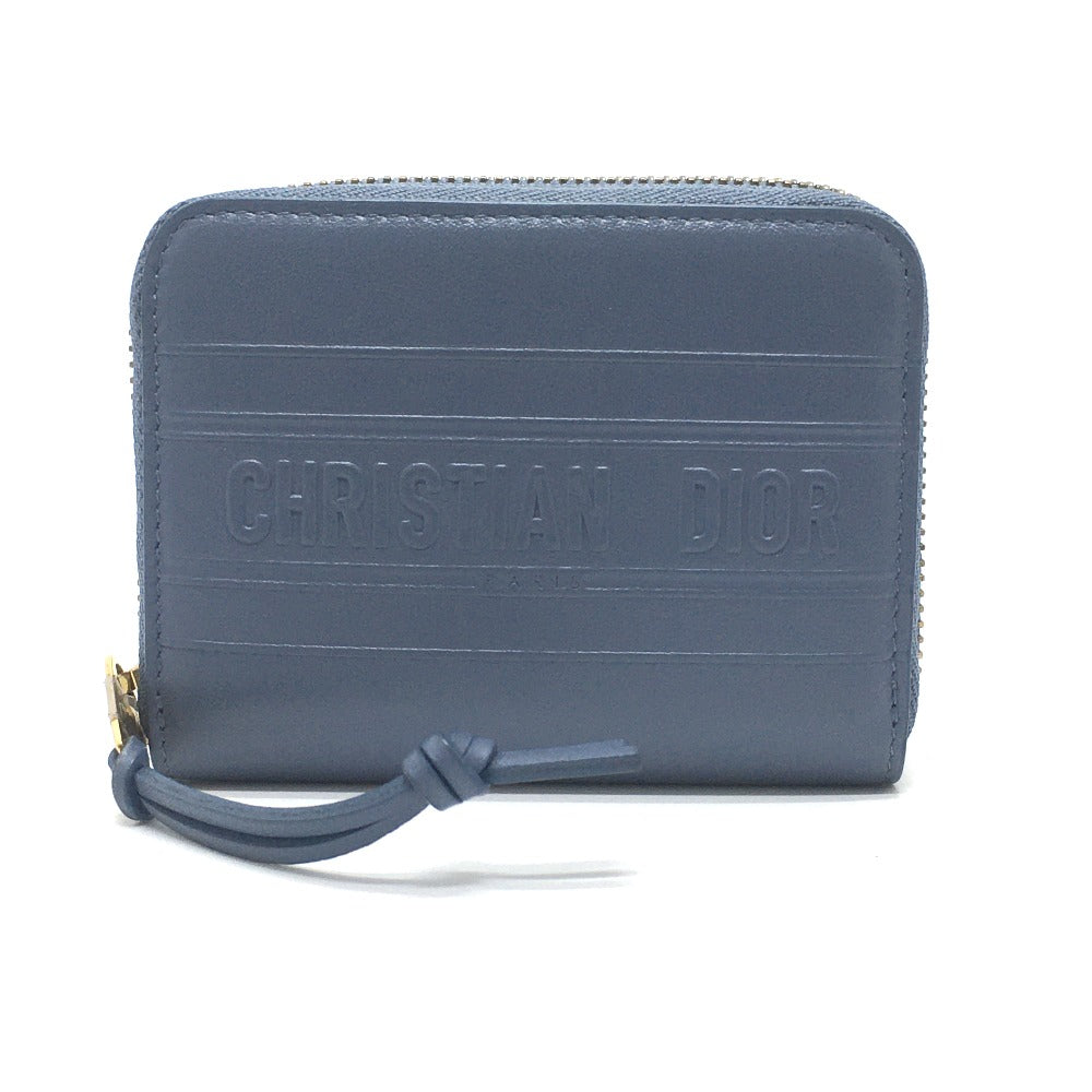 Dior ストライプウォレット ラウンドファスナー コインケース レザー レディース デニムブルー