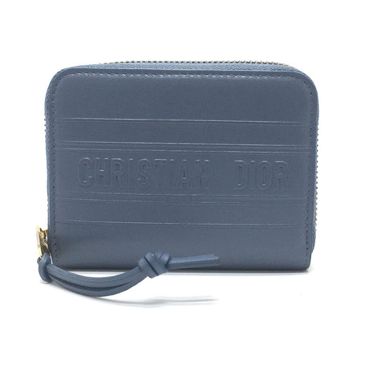 Dior ストライプウォレット ラウンドファスナー コインケース レザー レディース デニムブルー