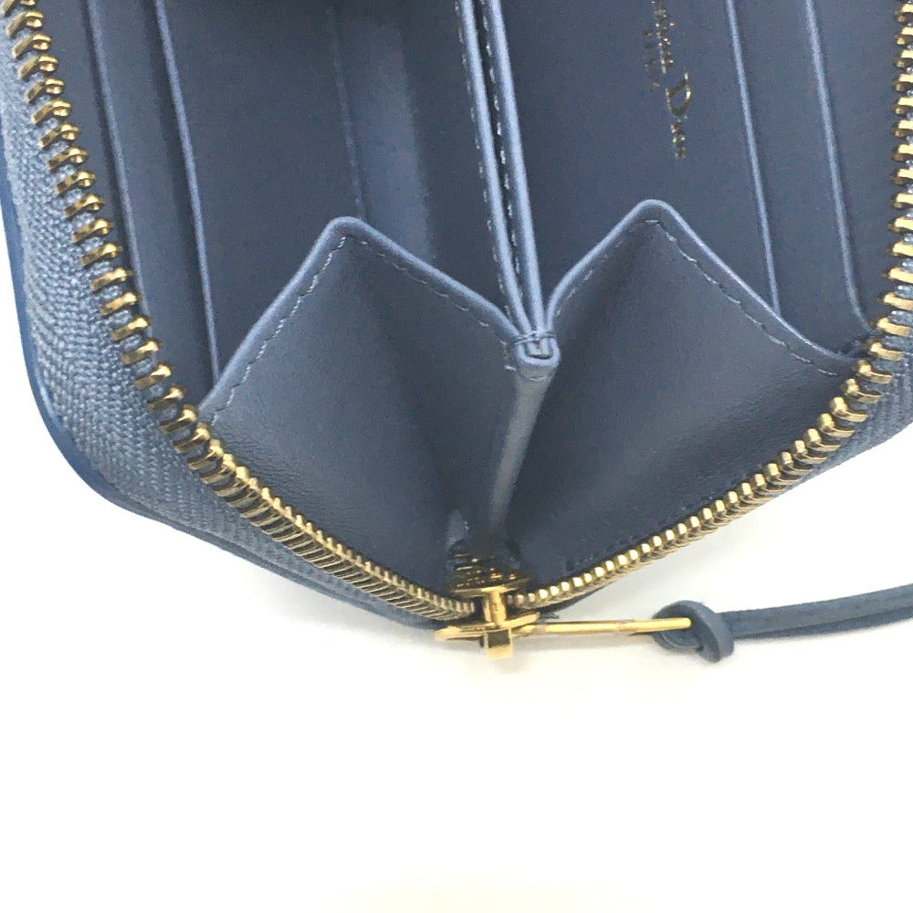 Dior ストライプウォレット ラウンドファスナー コインケース レザー レディース デニムブルー