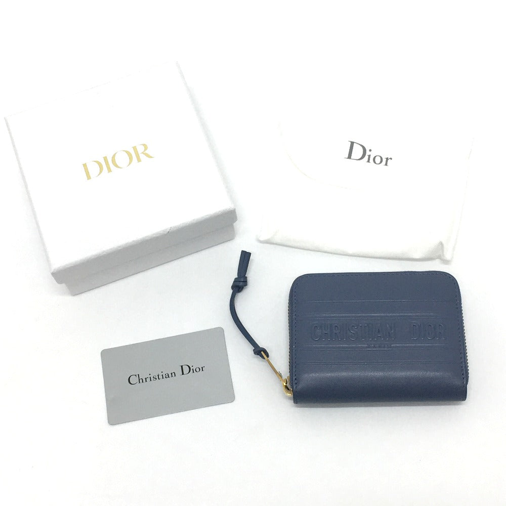 Dior ストライプウォレット ラウンドファスナー コインケース レザー レディース デニムブルー