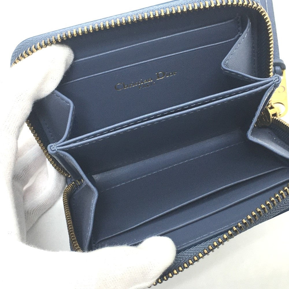 Dior ストライプウォレット ラウンドファスナー コインケース レザー レディース デニムブルー