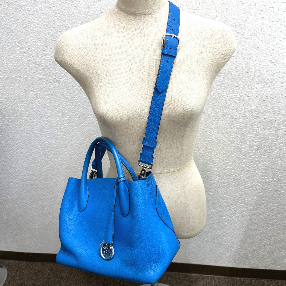 Dior 手提げ 斜め掛け オープンバー ハンドバッグ カバン 2WAY ショルダーバッグ トートバッグ レザー レディース ブルー