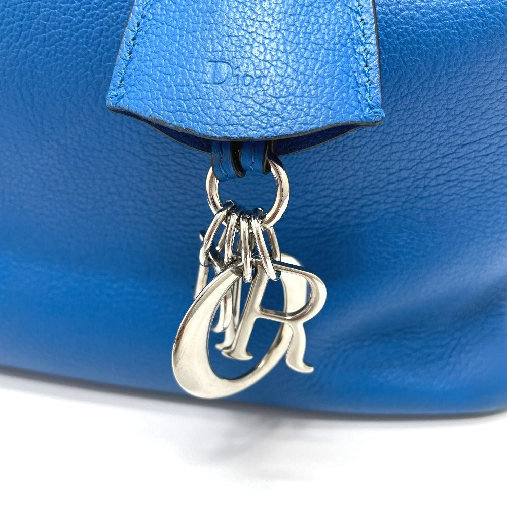 Dior 手提げ 斜め掛け オープンバー ハンドバッグ カバン 2WAY ショルダーバッグ トートバッグ レザー レディース ブルー