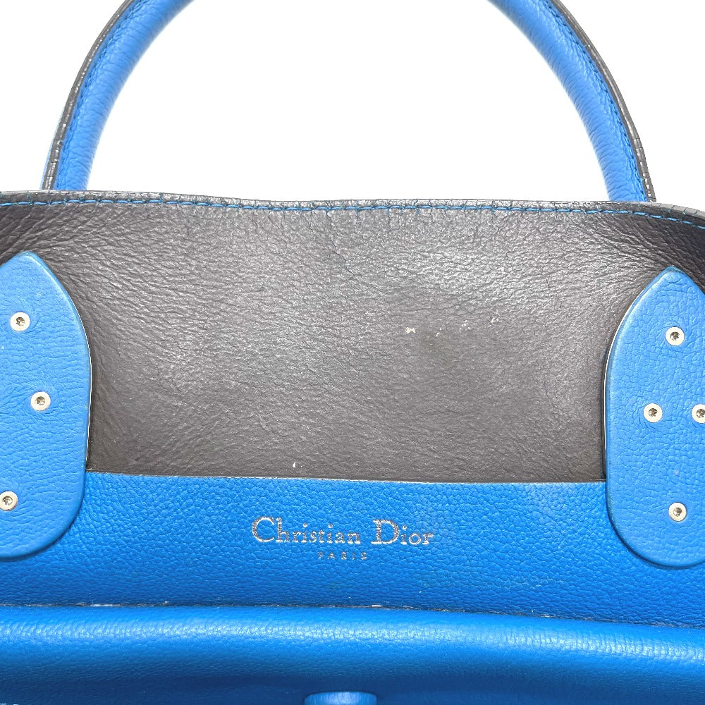 Dior 手提げ 斜め掛け オープンバー ハンドバッグ カバン 2WAY ショルダーバッグ トートバッグ レザー レディース ブルー