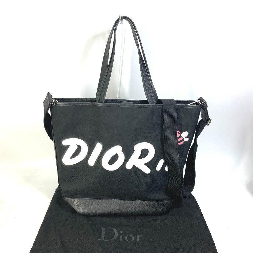 DIOR HOMME KAWS Collaboration Japan Exclusive BEE Logo 2-Way Crossbody Shoulder Bag/Tote Bag in Nylon/Leather, Men's Black