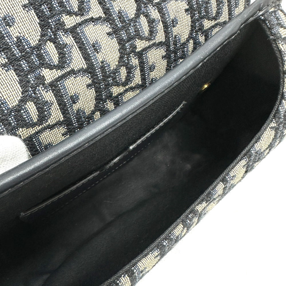Dior CD カナージュ カロ チェーン ショルダーバッグ レザー レディース グレー