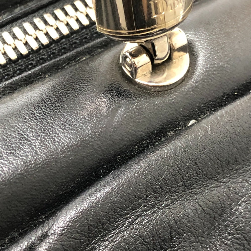 Dior カレーニナ CDロゴ カバン ロゴチャーム ギャザー ハンドバッグ レザー レディース ブラック