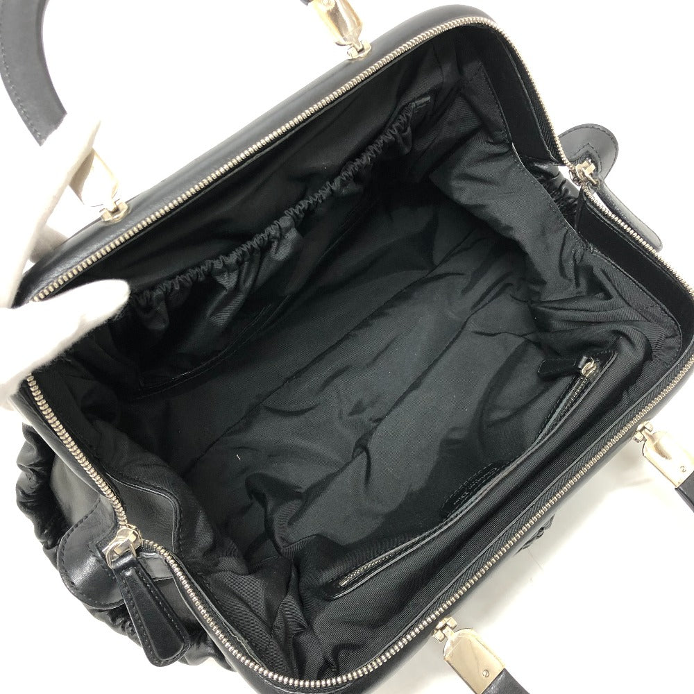 Dior カレーニナ CDロゴ カバン ロゴチャーム ギャザー ハンドバッグ レザー レディース ブラック