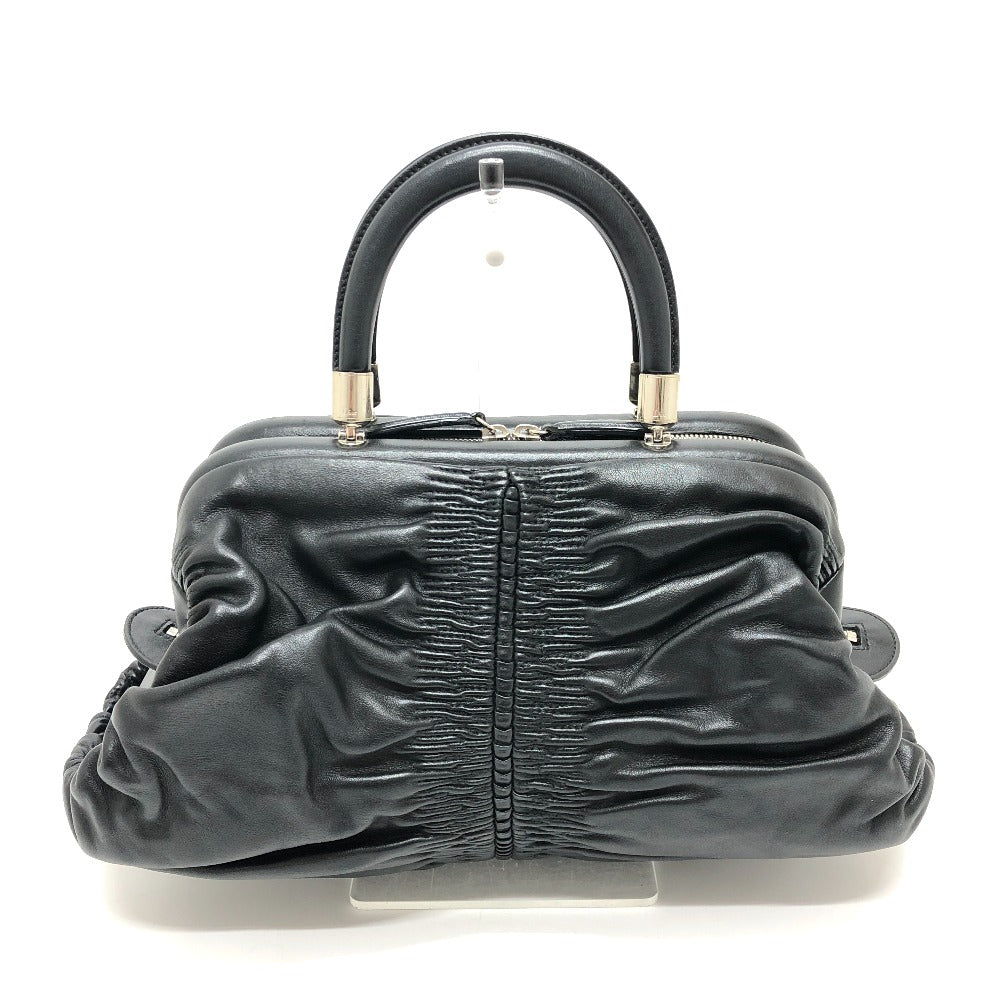 Dior カレーニナ CDロゴ カバン ロゴチャーム ギャザー ハンドバッグ レザー レディース ブラック